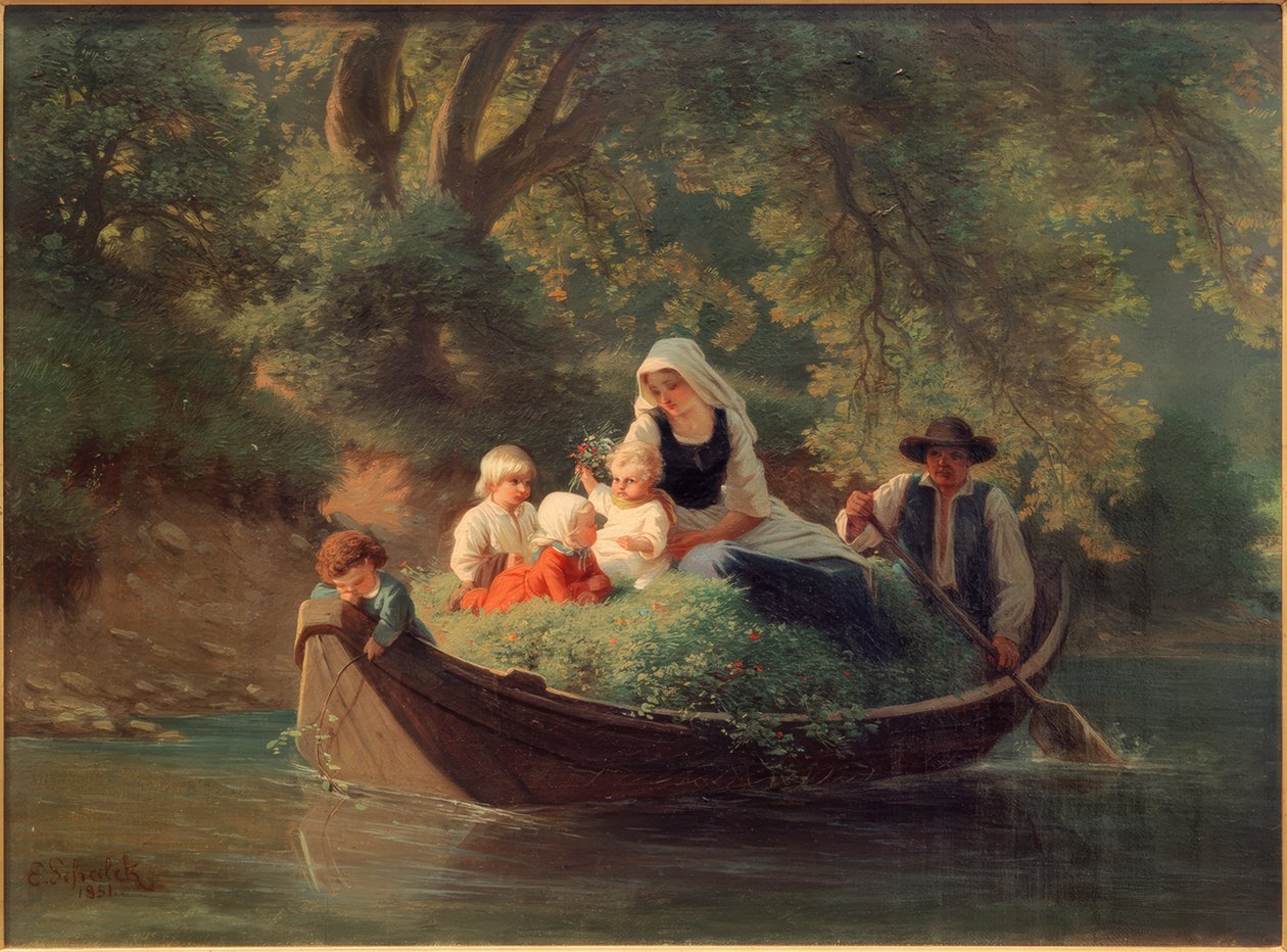 Bondefamilie i en båd af Ernst Schalck
