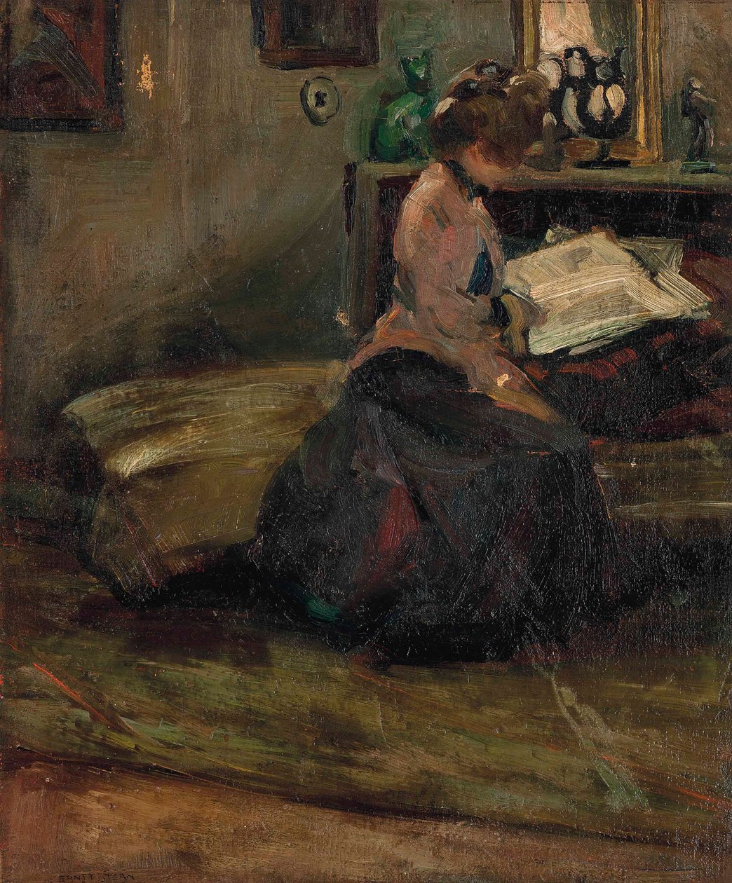 Lady Reading (olie på lærred) af Ernst Stern