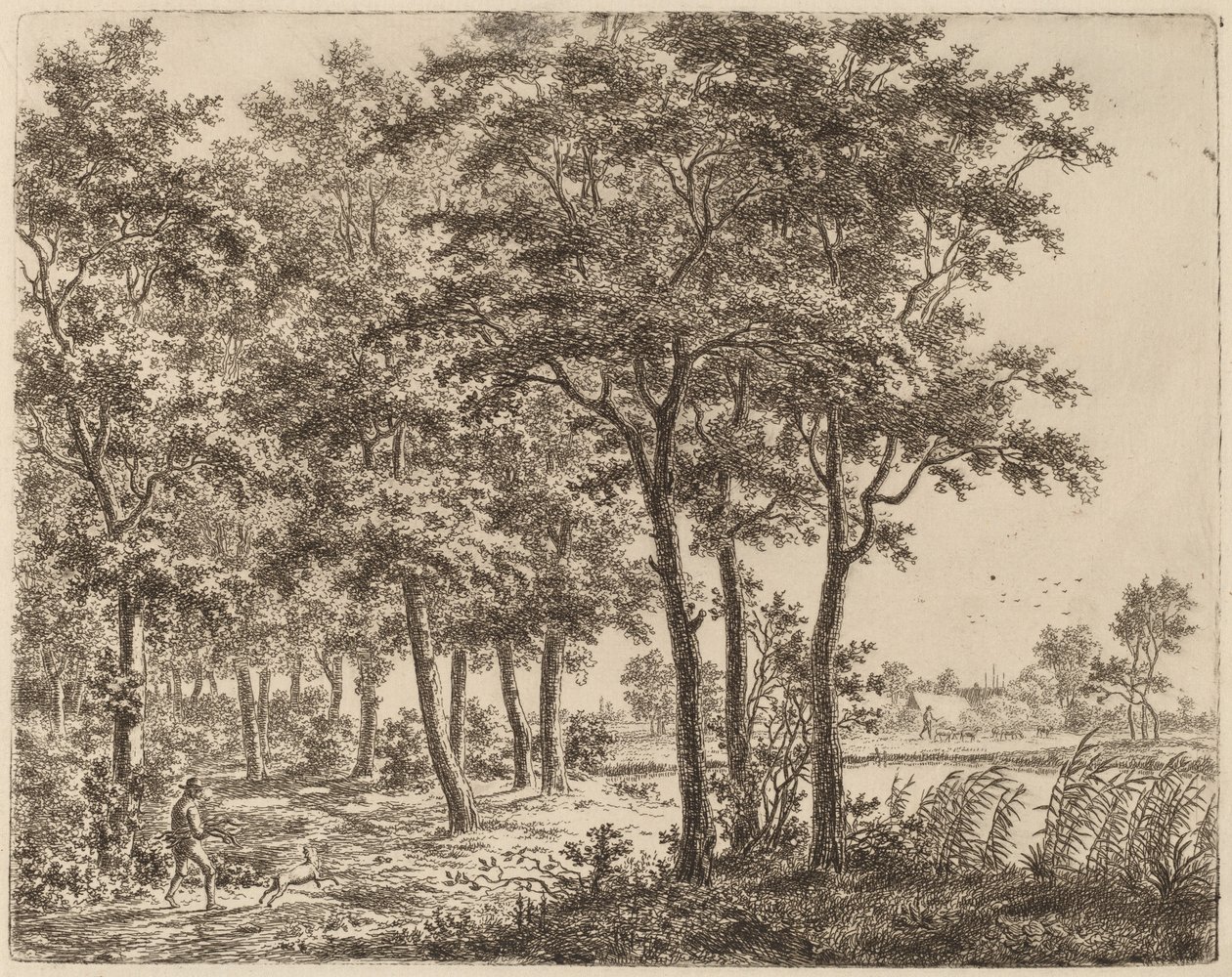 Landskab med en bonde, der bærer brænde, ca. 1800. af Ernst Willem Jan Bagelaar