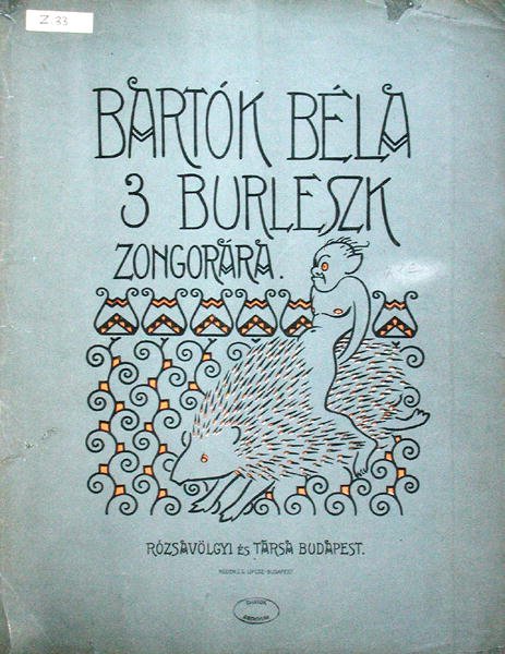 Forside af et partitur til tre burlesker for klaver af Bela Bartok (1881-1945) 1912 (farve litho) af Ervin Voit
