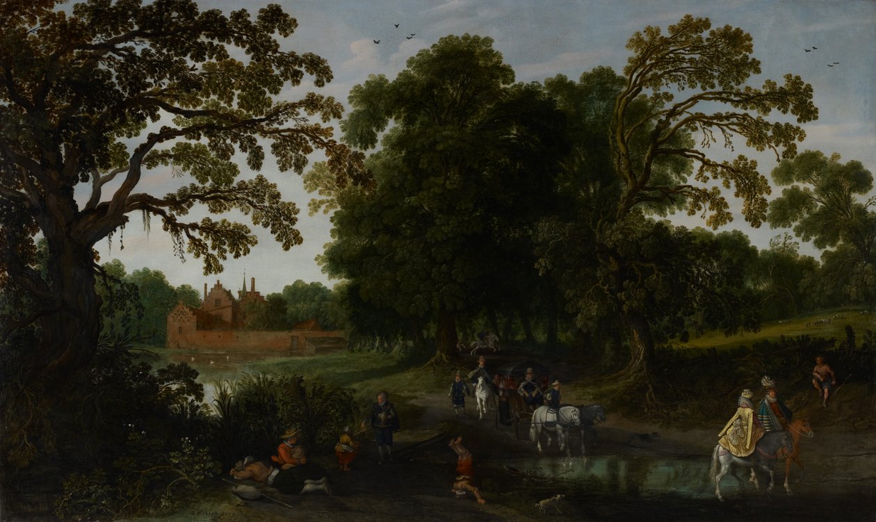 Landskab med en høvisk procession foran Abtspoel Slot, 1619 af Esaias van de Velde