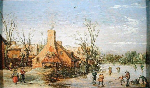 A Village in Winter, 1623 (olie på panel) af Esaias I van de Velde