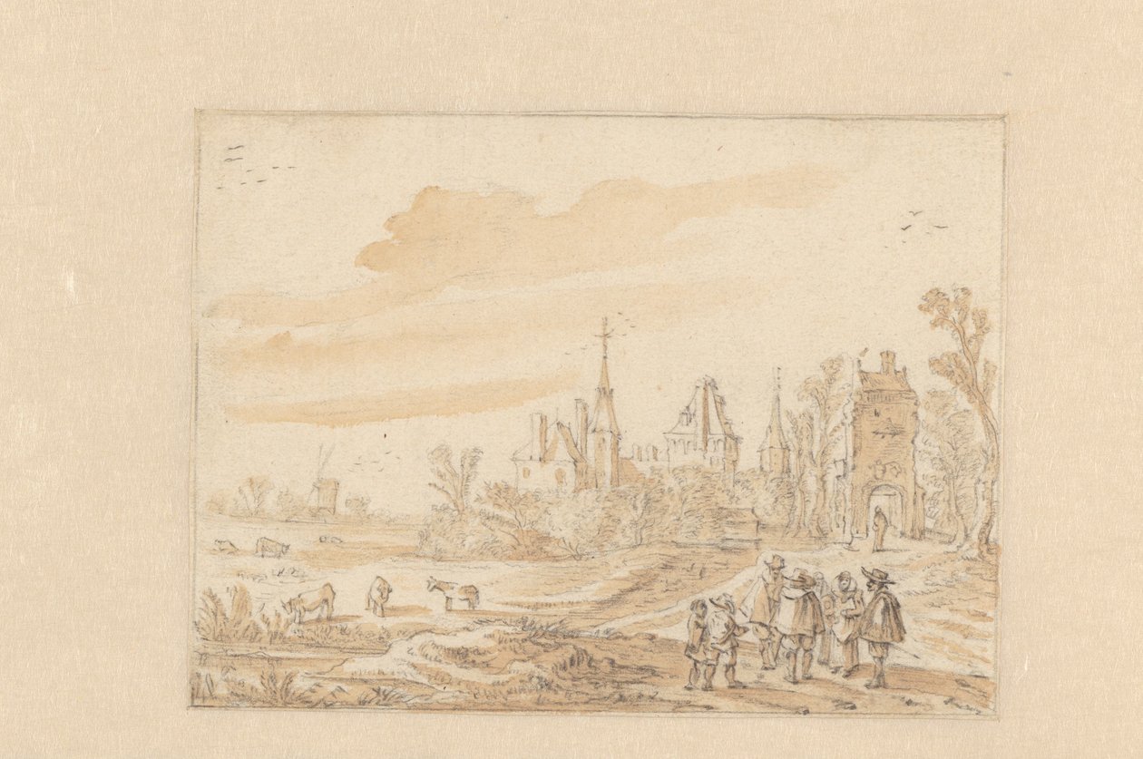 Landskab med en gruppe mennesker og et slot af Esaias van de Velde (possibly)