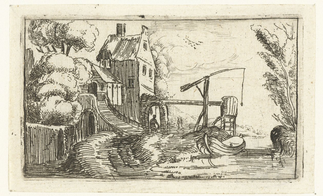 Hus eller fabrik ved en kanal Små landskaber (serietitel) af Esaias van de Velde (rejected attribution)