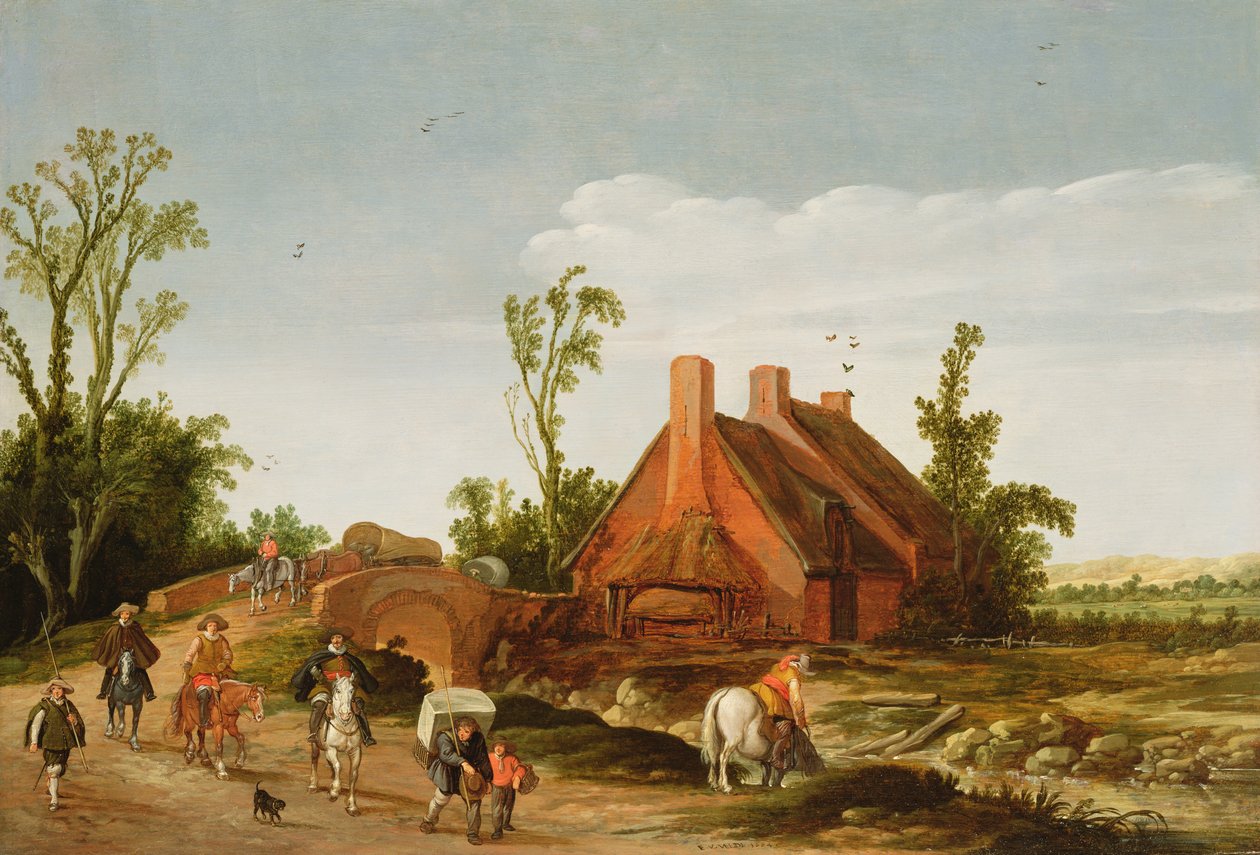 Et skovklædt landskab med rejsende på et spor, 1624 af Esaias van de Velde