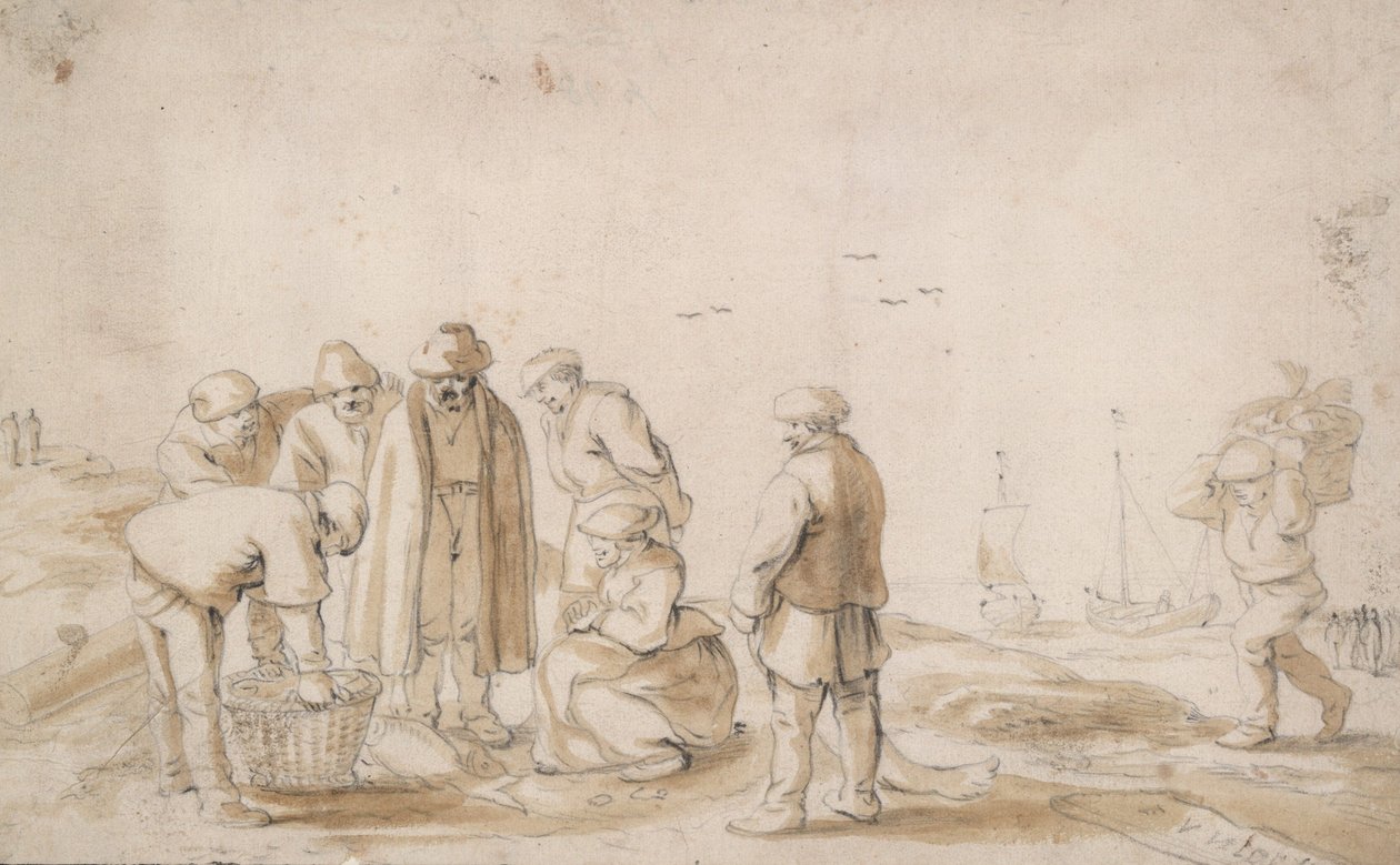 Fiskehandlere på stranden af Esaias van de Velde