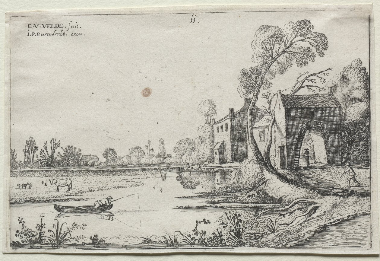 Landskab med en flod og et porthus af Esaias van de Velde