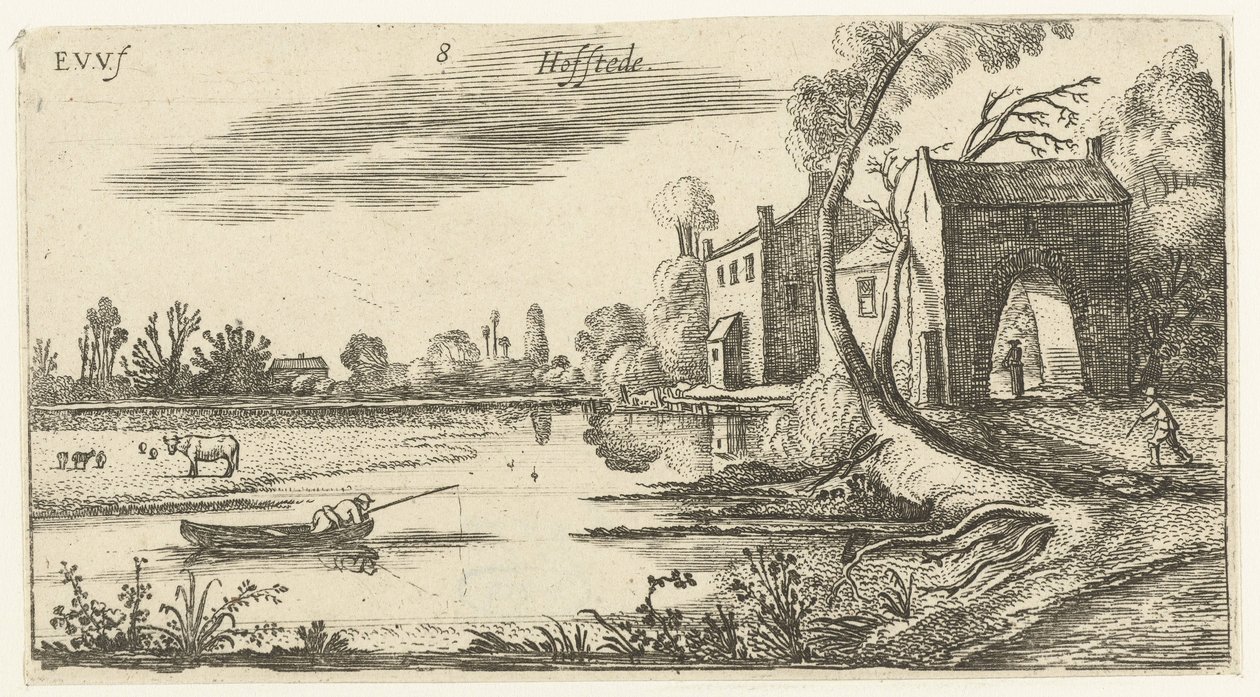 Landskab med en flod og porthus Landskaber (serietitel) af Esaias van de Velde