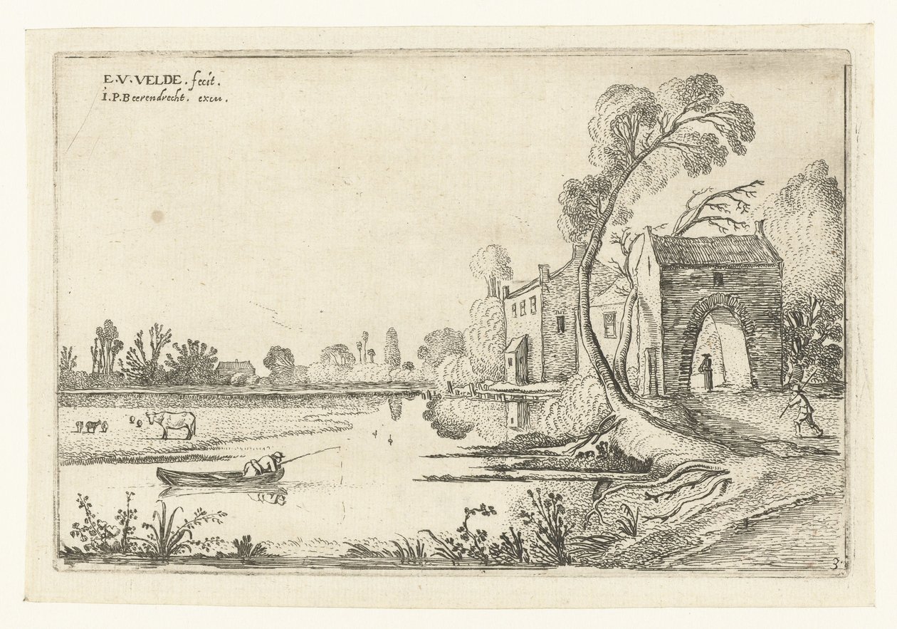 Landskab med en flod og porthus Landskabslandskaber (serietitel) af Esaias van de Velde