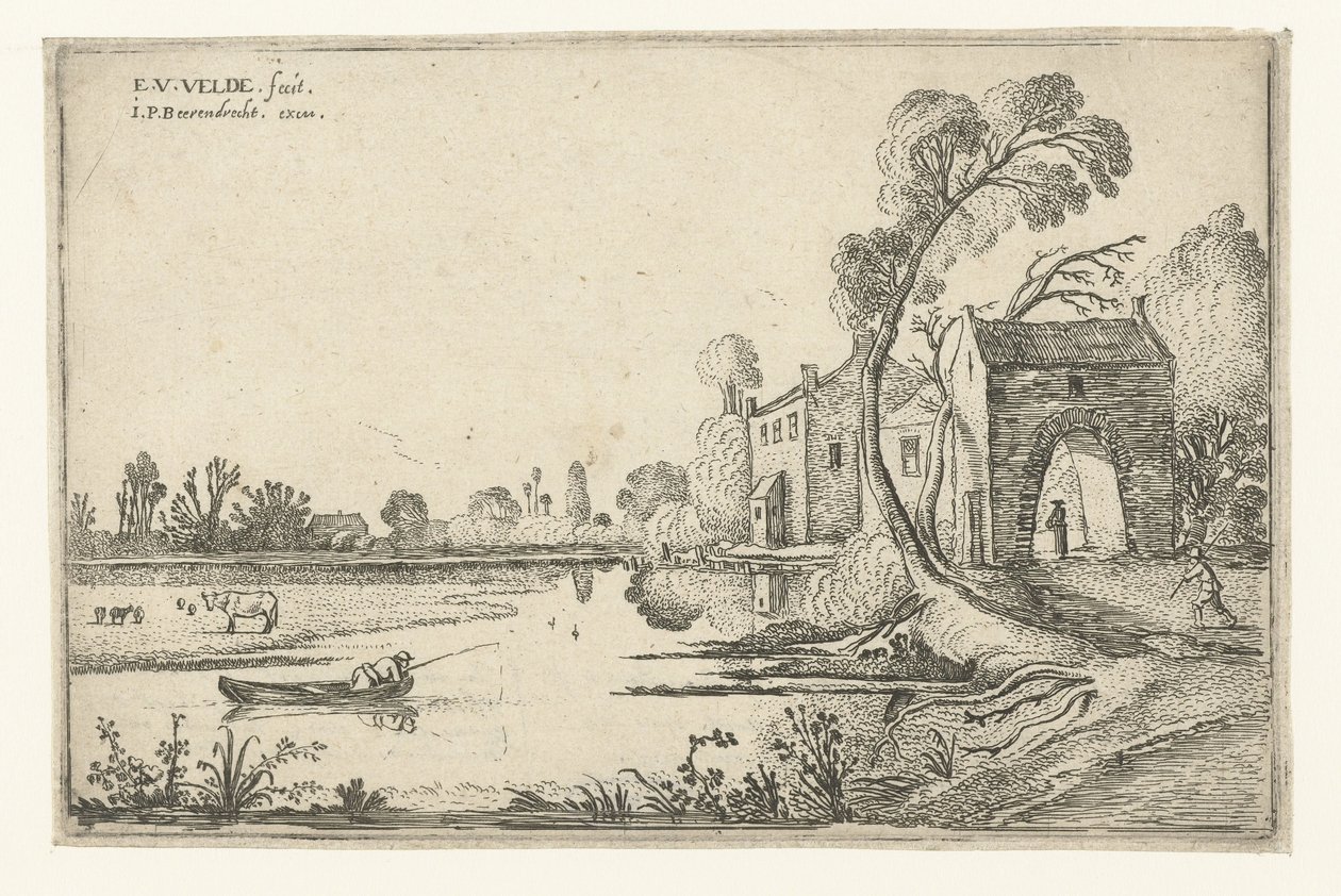 Landskab med flod og porthus Landskabslandskaber (serietitel) af Esaias van de Velde