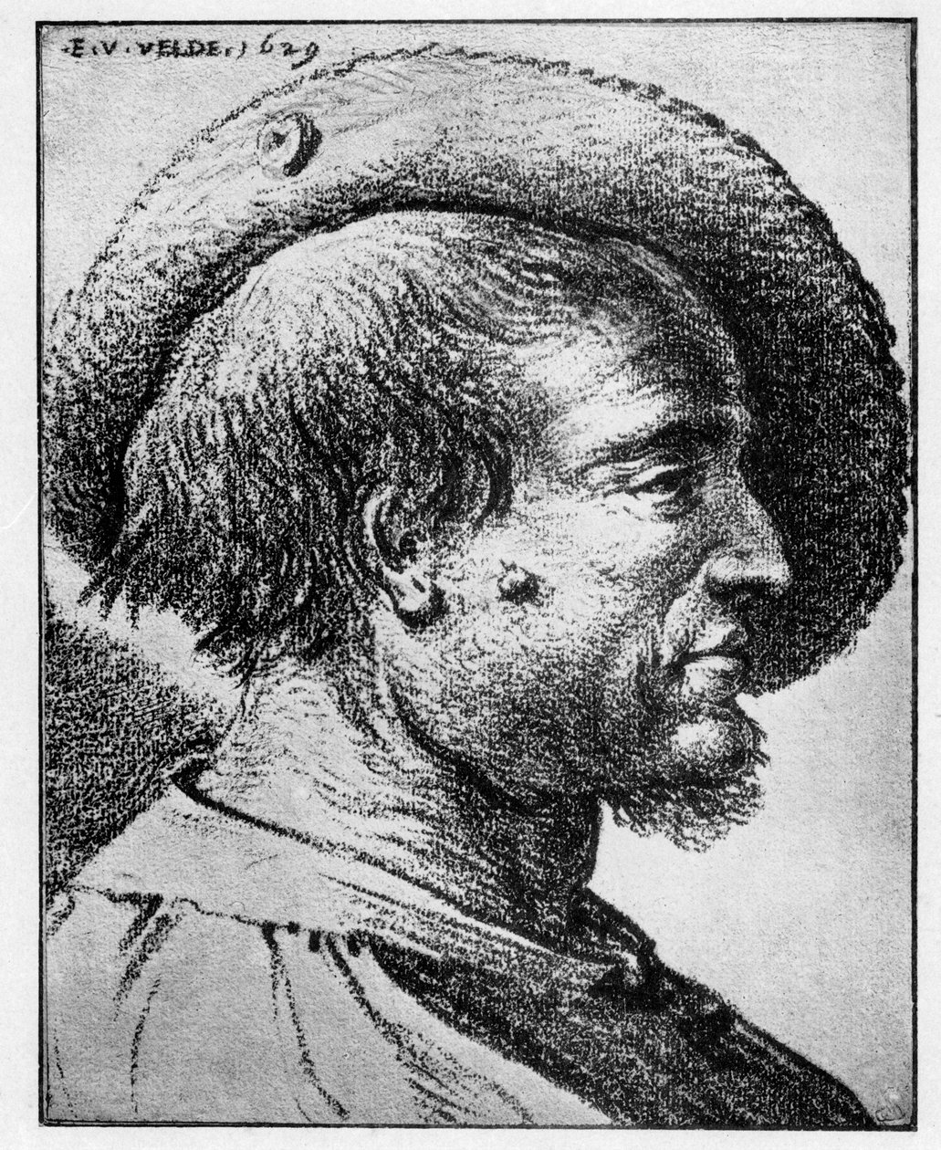 Studie af et mandligt hoved, 1600-tallet. af Esaias van de Velde