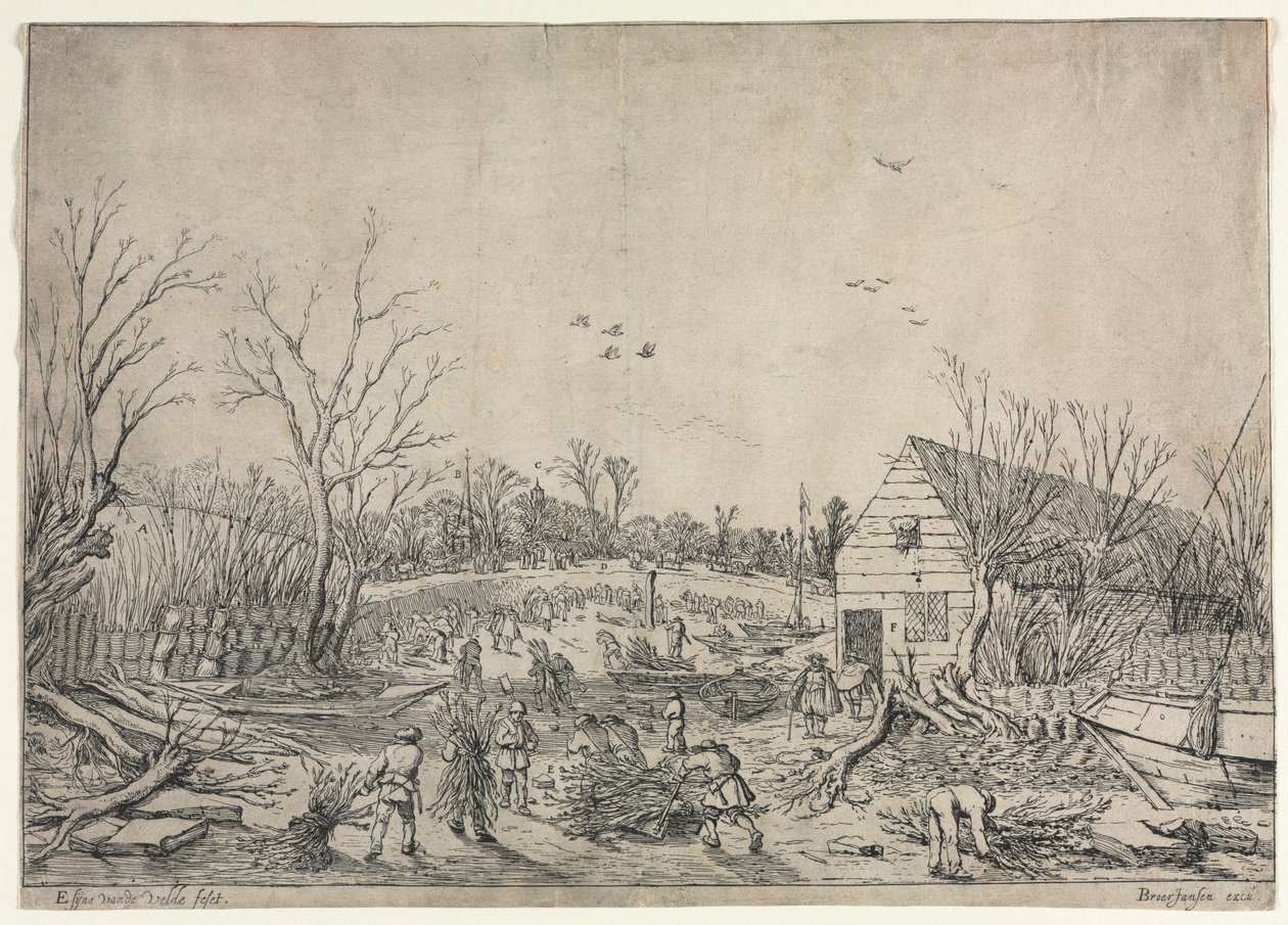 Den store oversvømmelse den 10. januar 1624 (eller reparation af det ødelagte dige ved floden Lek af Vianen, 1624) af Esaias van de Velde