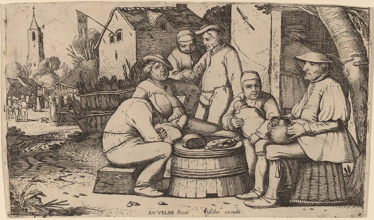 Bønder, der spiser frokost under åben himmel af Esaias van de Velde I