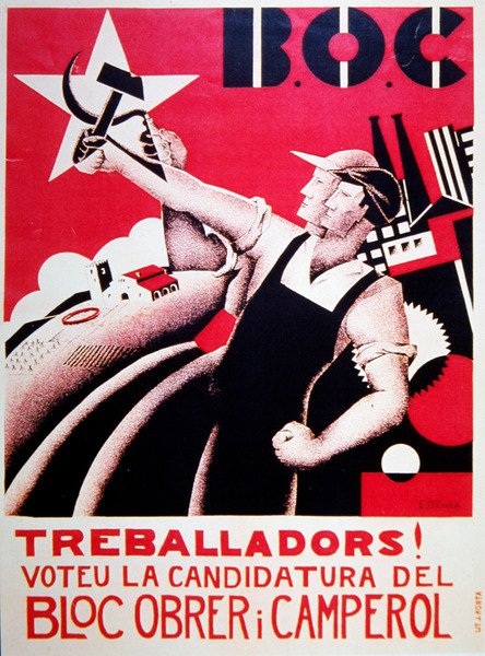 Valgplakat for Bloc Obrer i Camperol (BLOC) ca. 1935 af Estenka Estenka