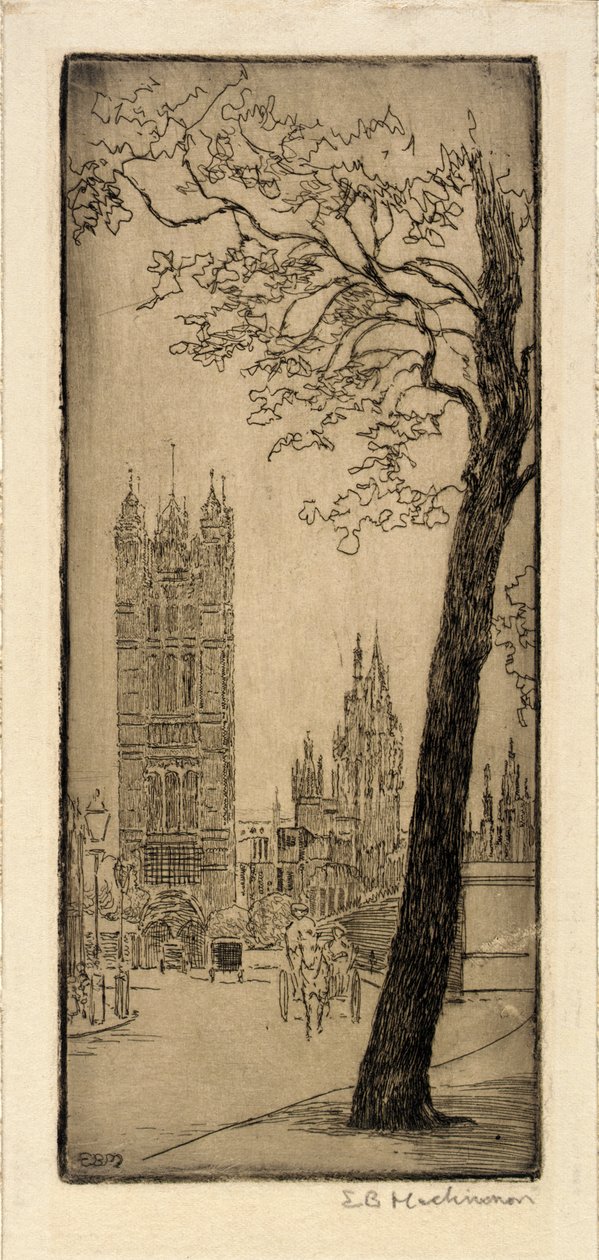 London-scene med kirke af Esther Blaikie MacKinnon