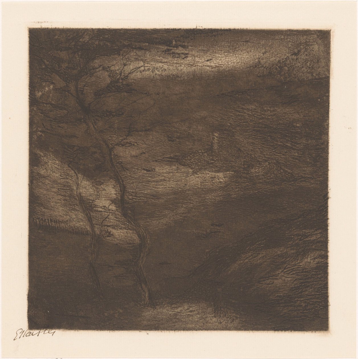 Aften i Pyrenæerne (original titel på objektet) af Etha Fles (signed by artist)