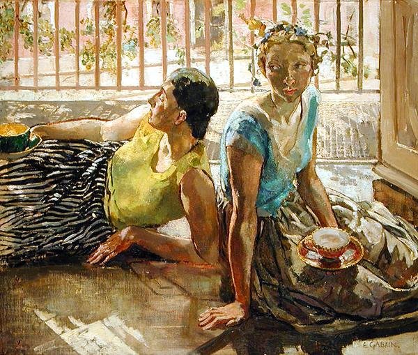 To piger, ca. 1935 (olie på lærred) af Ethel Gabain
