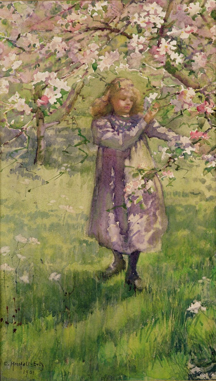 Plukker æbleblomster, 1901 af Ethel Horsfall Ertz