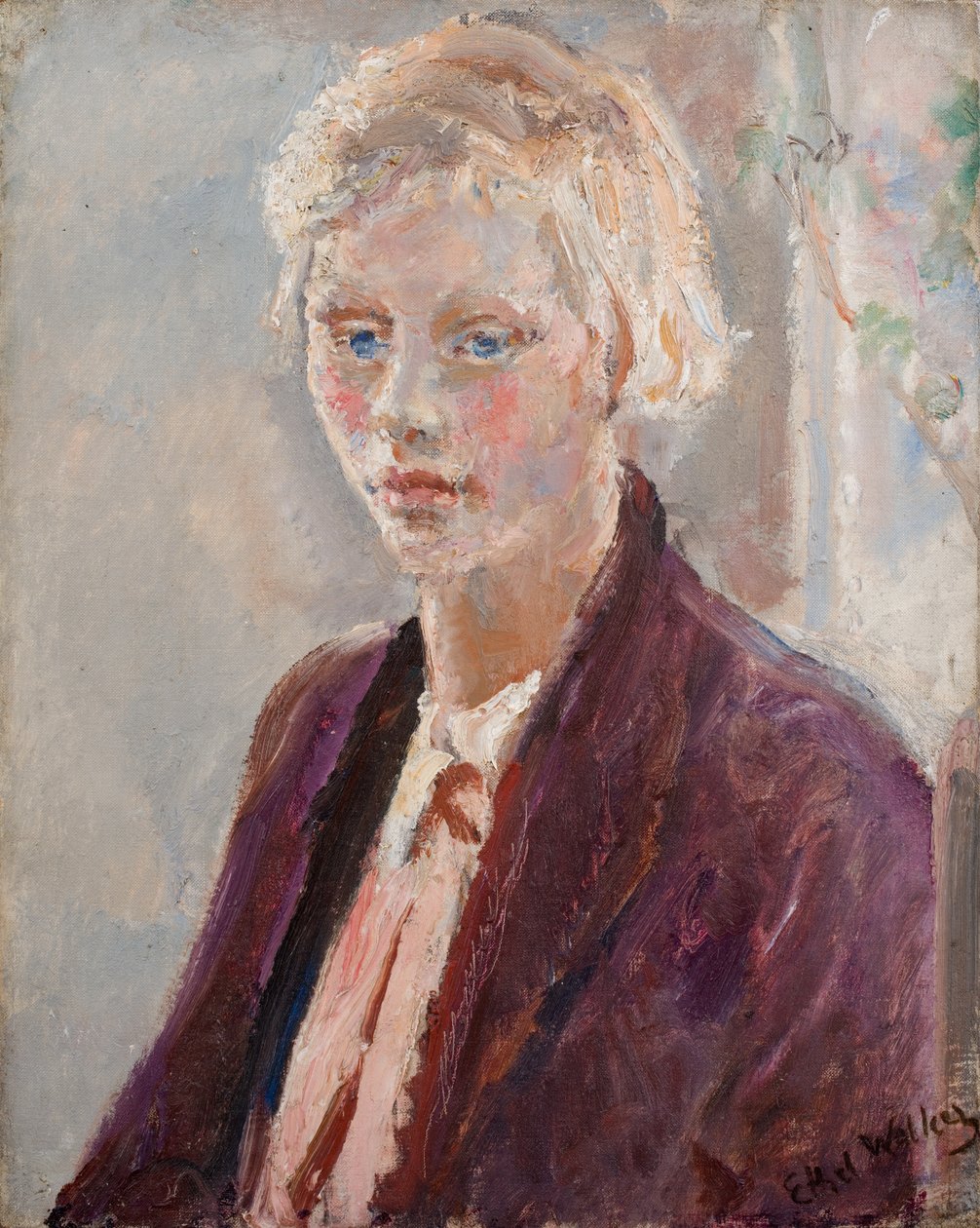 Blonde Girl in a Purple Jacket, ca. 1935 (olie på lærred) af Ethel Walker