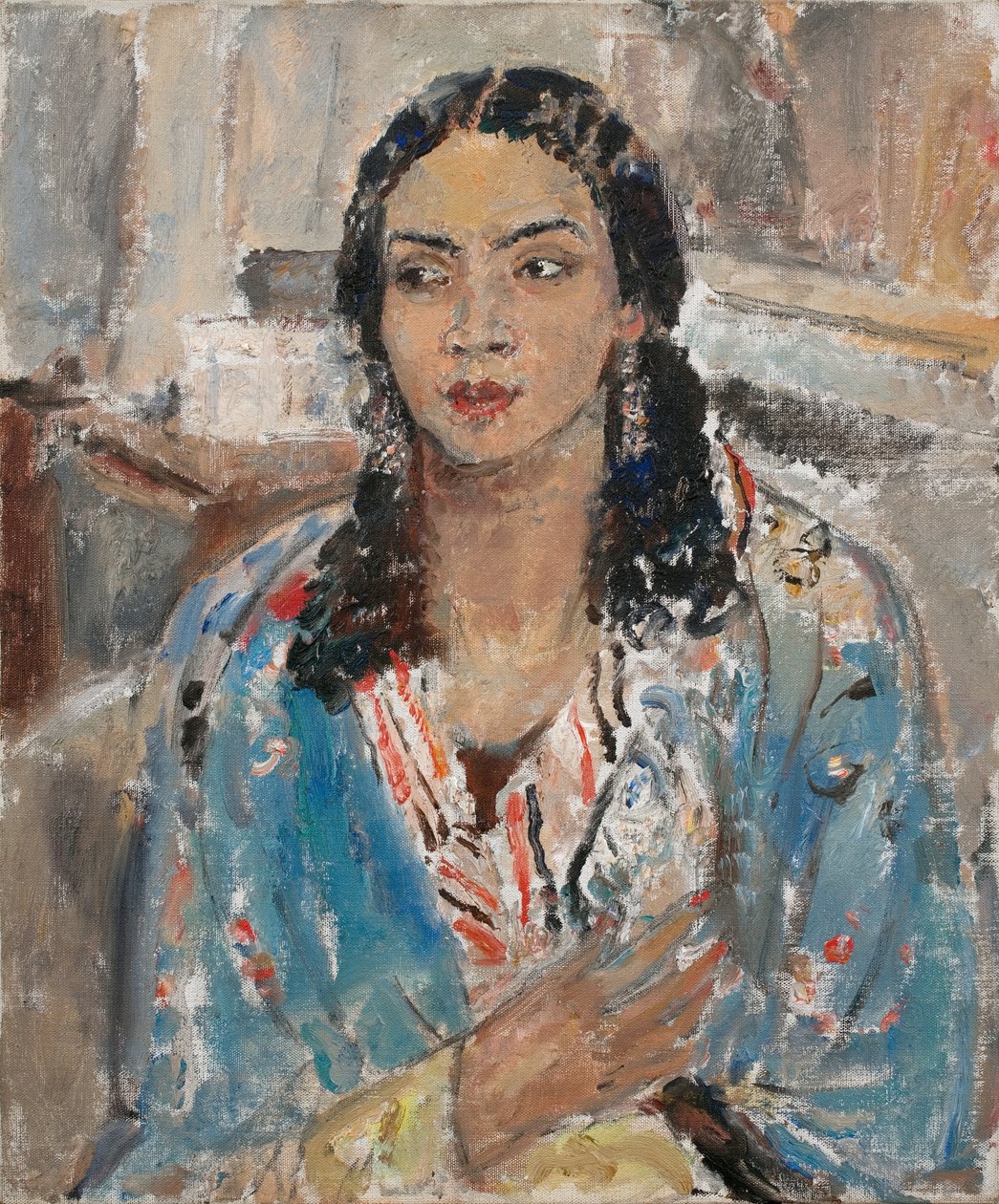 Den blå jakke (olie på lærred) af Ethel Walker