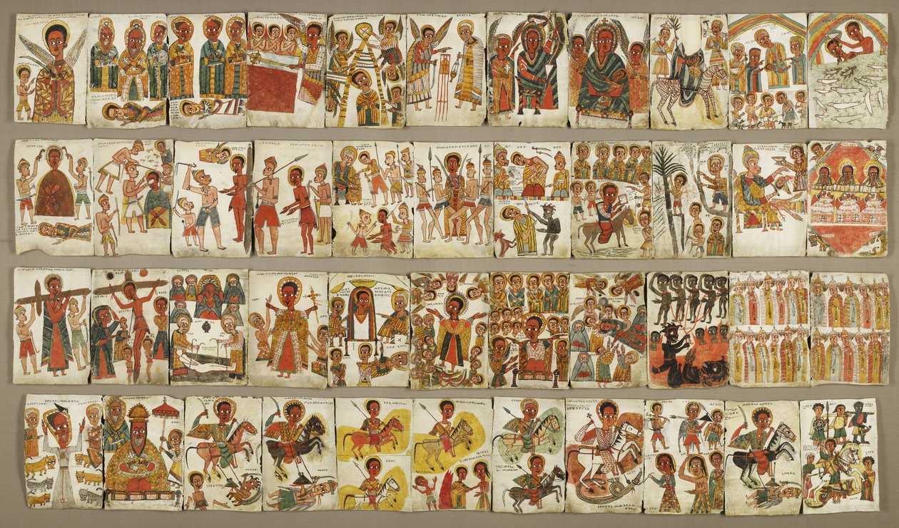 Blad med 44 plancher fra et kristent illumineret album, slutningen af det 17. århundrede (pigmenter på pergament) af Ethiopian School