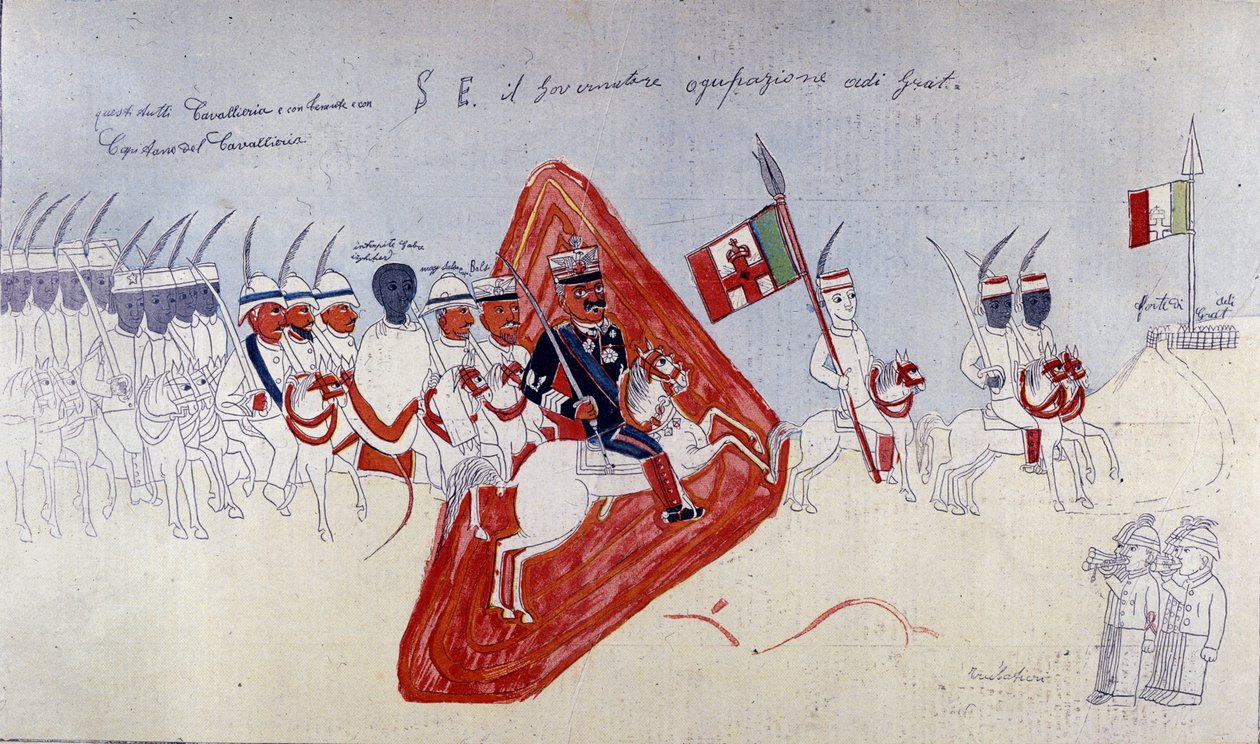 Abessinisk tegning, der forestiller general Baratieri, der går mod Adigrat af Ethiopian School