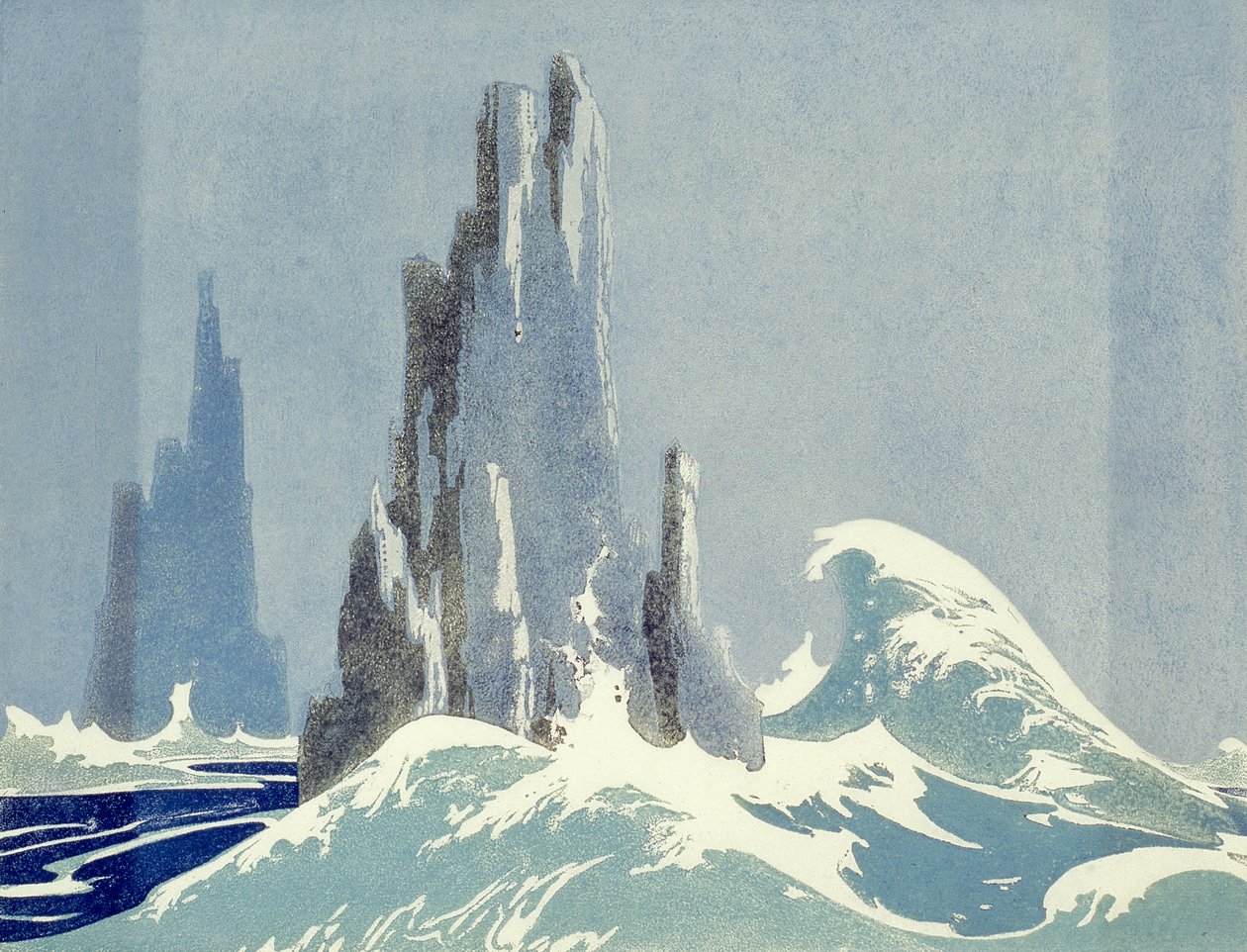 Cathedral Rocks, Tasmanien, 1939 (linosnit) af Ethleen Palmer