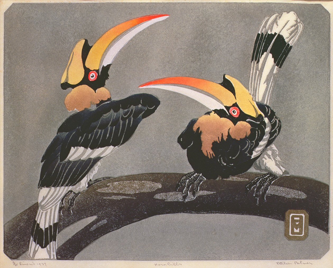 Hornfugle, 1937 (linolæskærer) af Ethleen Palmer