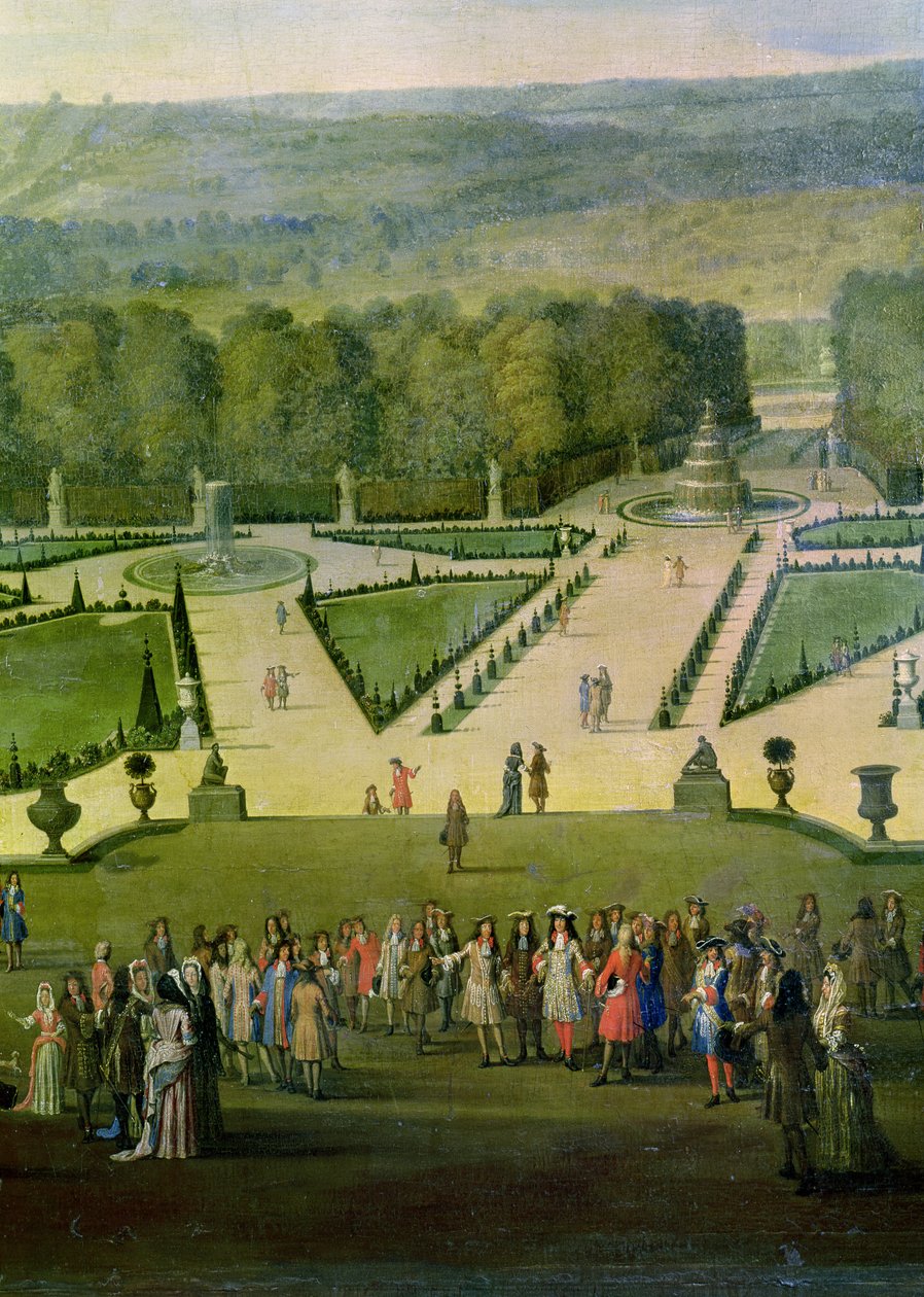 Promenade af Ludvig XIV ved Parterre du Nord, detalje af Ludvig og hans følge, ca. 1688 af Etienne Allegrain
