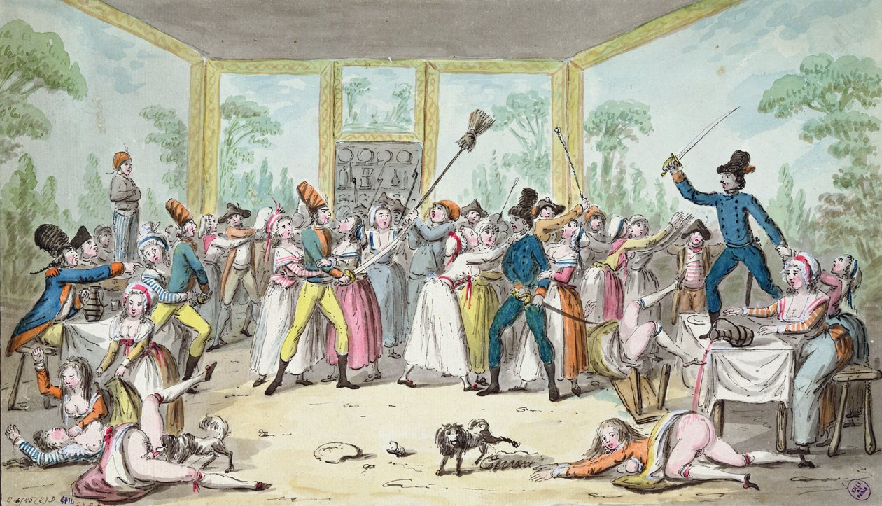 Oprørende scene i en værtshus i perioden med den franske revolution, ca. 1789 af Etienne Bericourt
