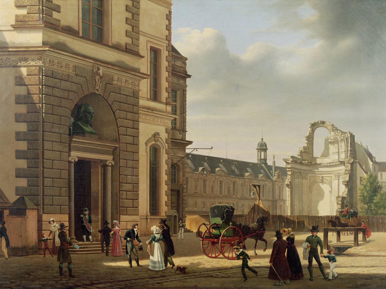 Indgangen til Musee de Louvre og St. Louis Kirke, 1822 af Etienne Bouhot