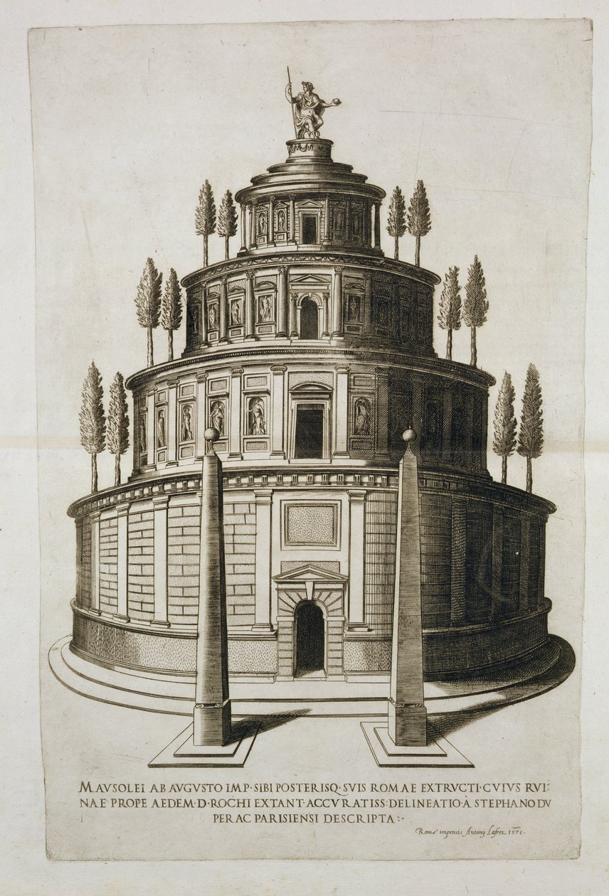 Augustus og hans families mausoleum i Rom, indgraveret af Antoine Lafrery (1512-77) 1575 af Etienne Duperac