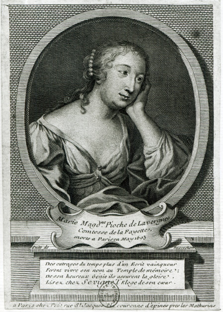 Medaljonportræt af Madame de La Fayette, fransk forfatter af Etienne Jehandier Desrochers