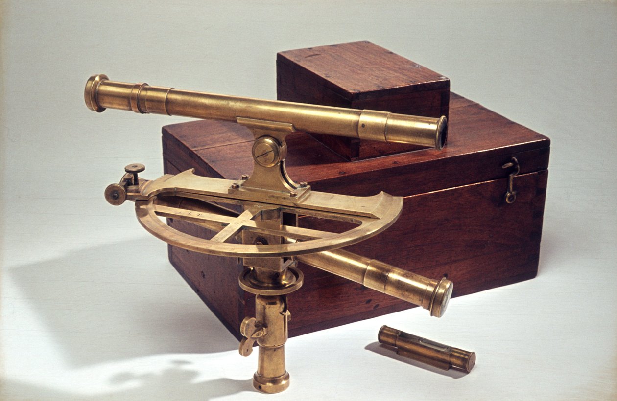 Grafometer i indbygget trækasse, ca.1830 (messing, træ og glas) af Etienne Lenoir