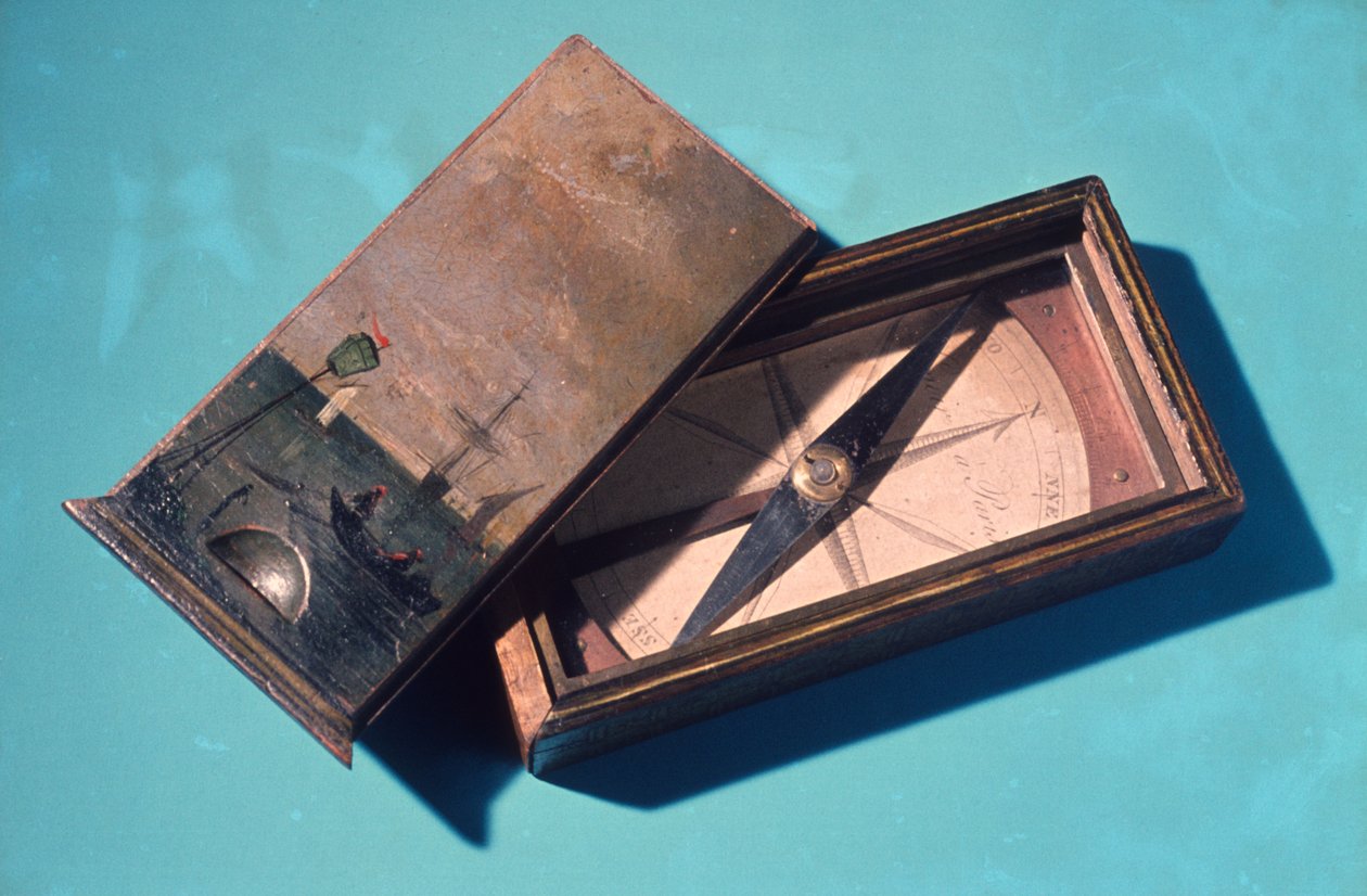 Trugkompas med dekoreret trælåg, ca. 1800 (mixed media) af Etienne Lenoir
