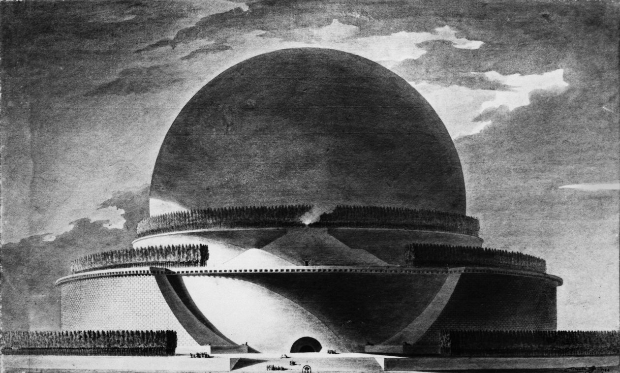 Design til Newtons cenotaf, 1764 (bw foto) af Etienne Louis Boullee