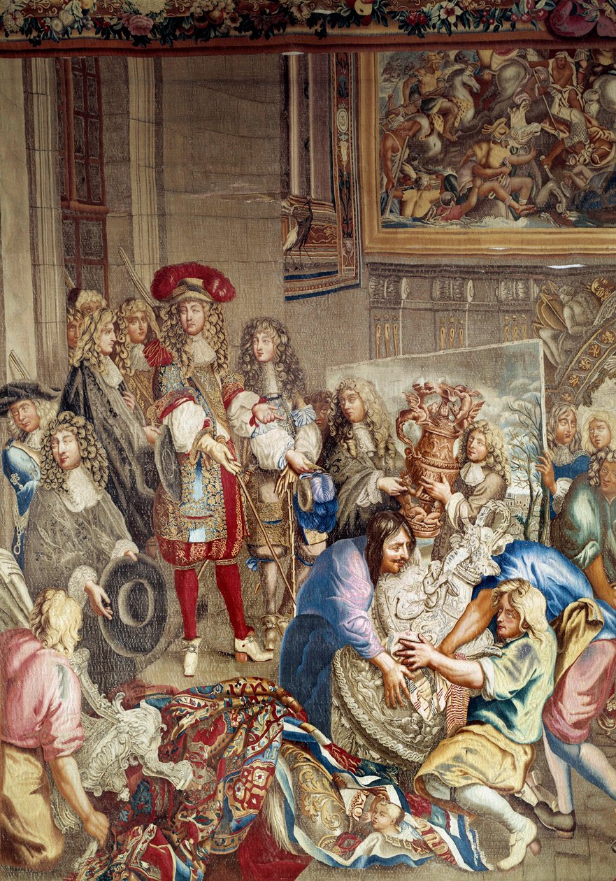 Besøg af Ludvig XIV til Manufacture des Gobelins i nærværelse af Jean Baptiste (Jean-Baptiste) Colbert (1619-1683) (i profil, til højre for kongen) og maleren Charles Lebrun (Le Brun) (1619-1690) ), 15. oktober af Etienne (studio of) Le Blond