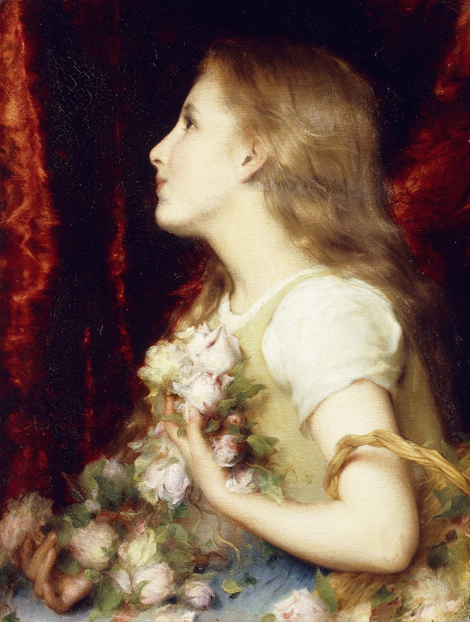En ung pige med en kurv med blomster, af Etienne Adolphe Piot