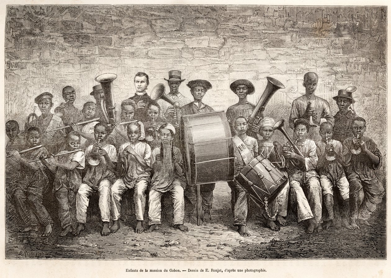 Børneorkester i Gabon, 1876 af Etienne Antoine Eugene Ronjat