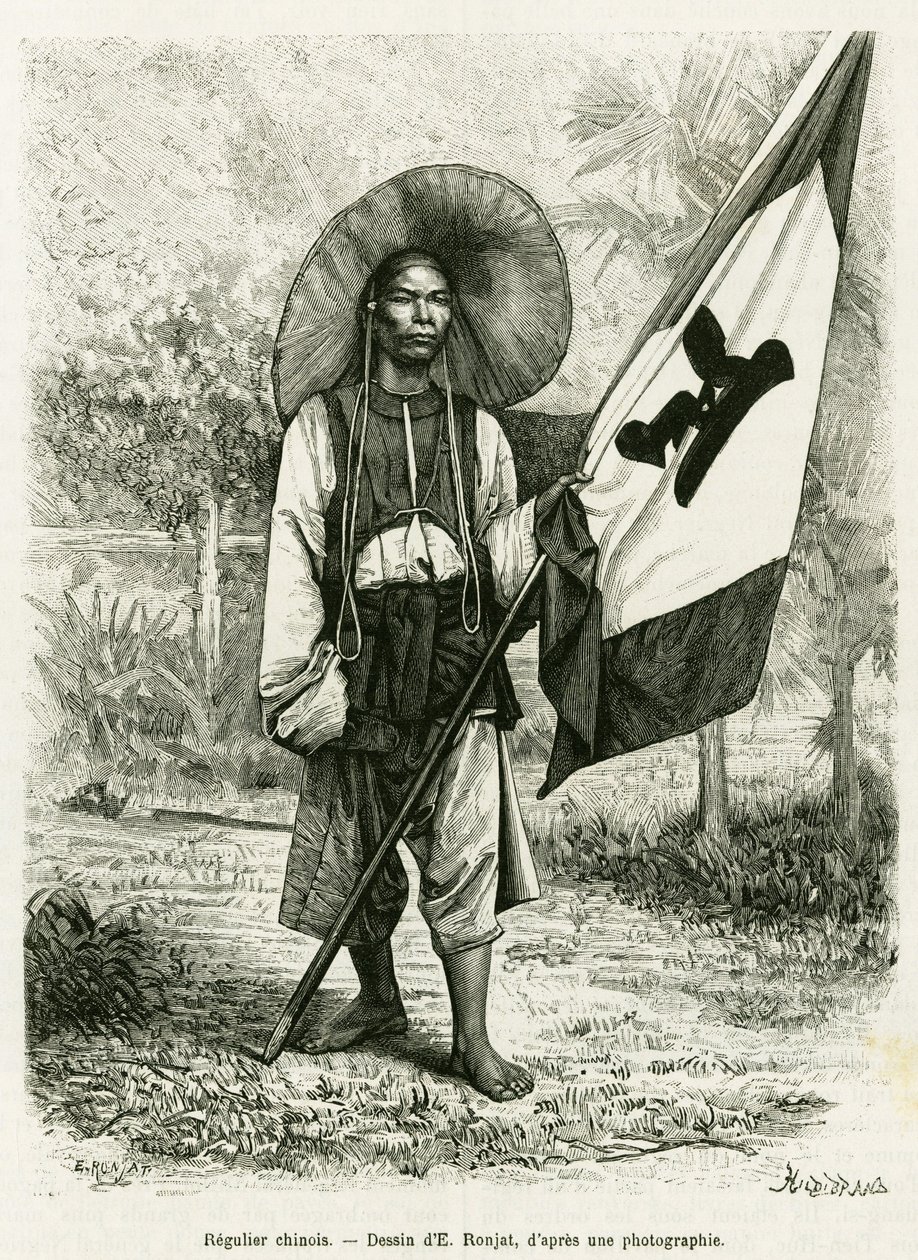 kinesisk styre. Gravering af E.Ronjat, efter et fotografi, for at illustrere historien Trente mois au Tonkin i 1884, af Doctor Hocquard, i le tour du monde 1889, instrueret af Edouard Charton (1807-1890), Hachette, Paris. af Etienne Antoine Eugene Ronjat
