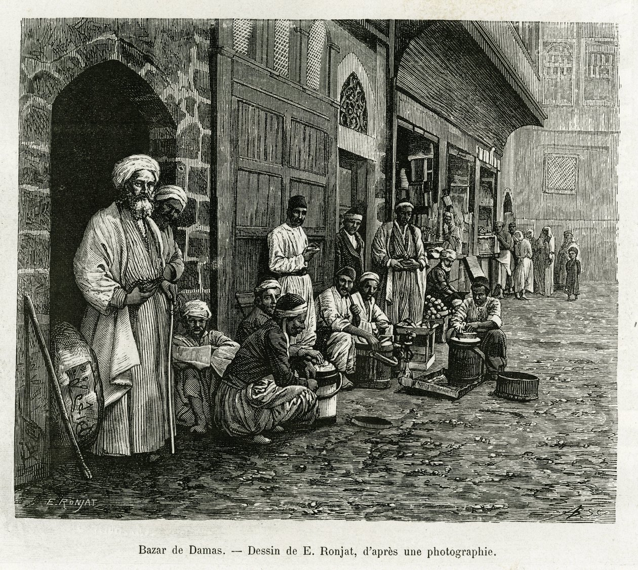 Damaskus basar. Indgravering af E.Ronjat, for at illustrere historien La Syria d