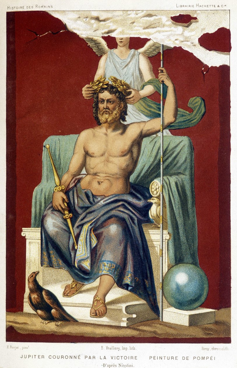 Jupiter (Zeus) kronet af Victory - ifølge en fresko af Pompeji rejst af Nicolini. af Etienne Antoine Eugene Ronjat