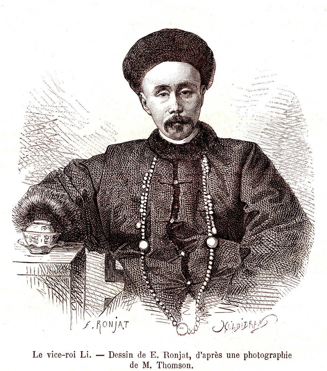 Li Hongzang, vicekonge af Zhili, ved Kinas kejserlige domstol. 1873 (gravering) af Etienne Antoine Eugene Ronjat