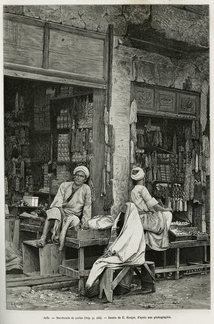 Perlehandlere i Jaffa (Israel). Indgravering af E.Ronjat til illustration af La Syria d
