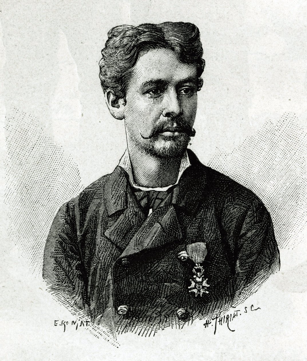 Portræt af doktor Tautain, under ekspeditionen til Afrika 1879-1882, under kommando af Gallieni. Gravering af E. Ronjat, fra et fotografi, for at illustrere historien "Exploration du Haut Niger (Haut Niger)" (nuværende Mali) af kommandør Joseph Gallien af Etienne Antoine Eugene Ronjat