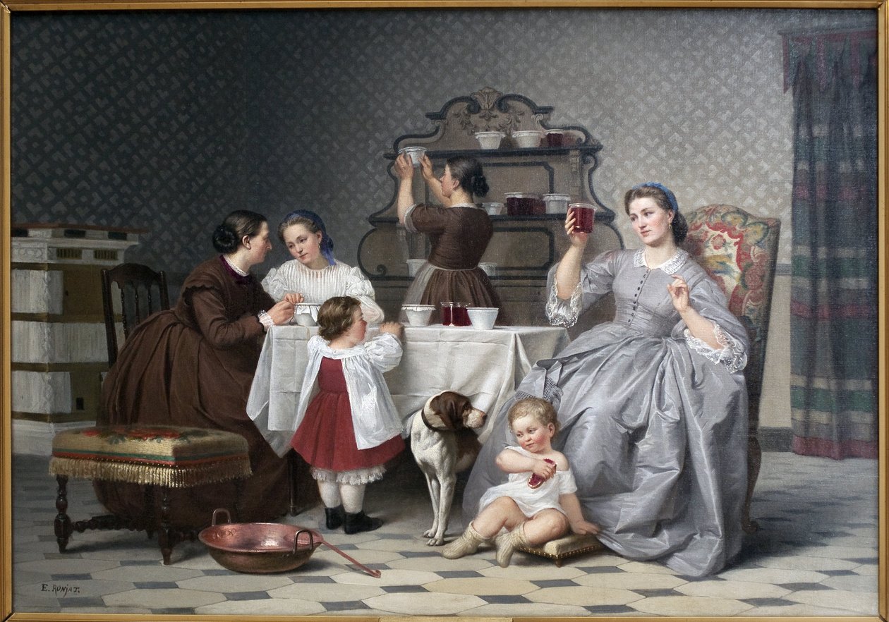 Syltetøjet, siger også Le gouter de famille. Maleri af Eugene Ronjat (1822-1912), olie på lærred, ca. 1860. Fransk kunst fra det 19. århundrede. Wiens kunstmuseum (Isere). af Etienne Antoine Eugene Ronjat