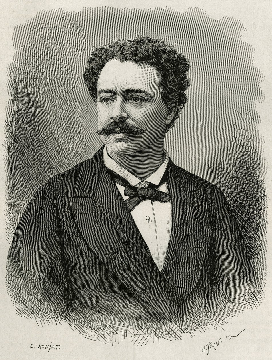 portræt af forfatteren og rejsende Edmondo de Amicis (1846-1908), italiensk forfatter, gravering af E.Ronjat, for at illustrere historien om Marokko af Edmondo de Amicis, i 1875, udgivet i tour du monde, under ledelse af Edouard Charton af Etienne Antoine Eugene Ronjat