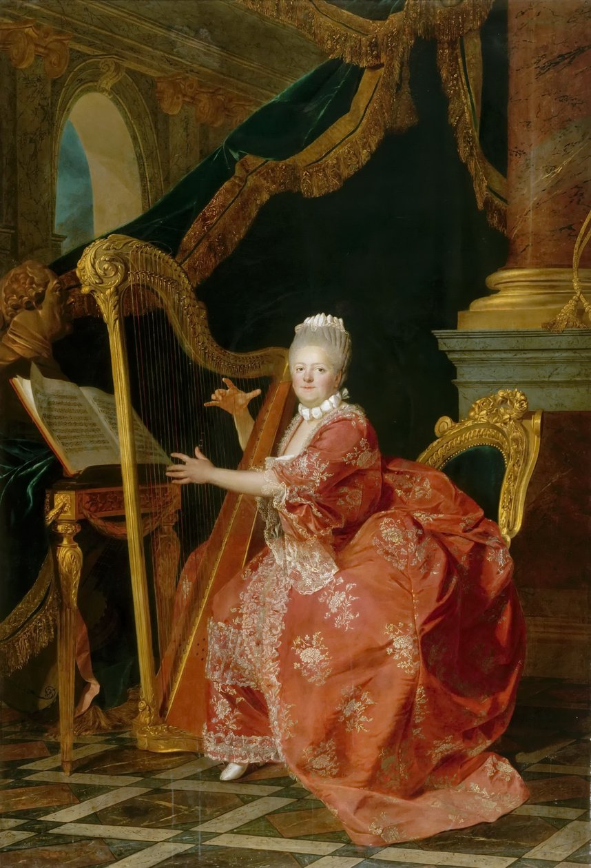 Portræt af prinsesse Victoire af Frankrig, der spiller på sin harpe af Etienne Aubry