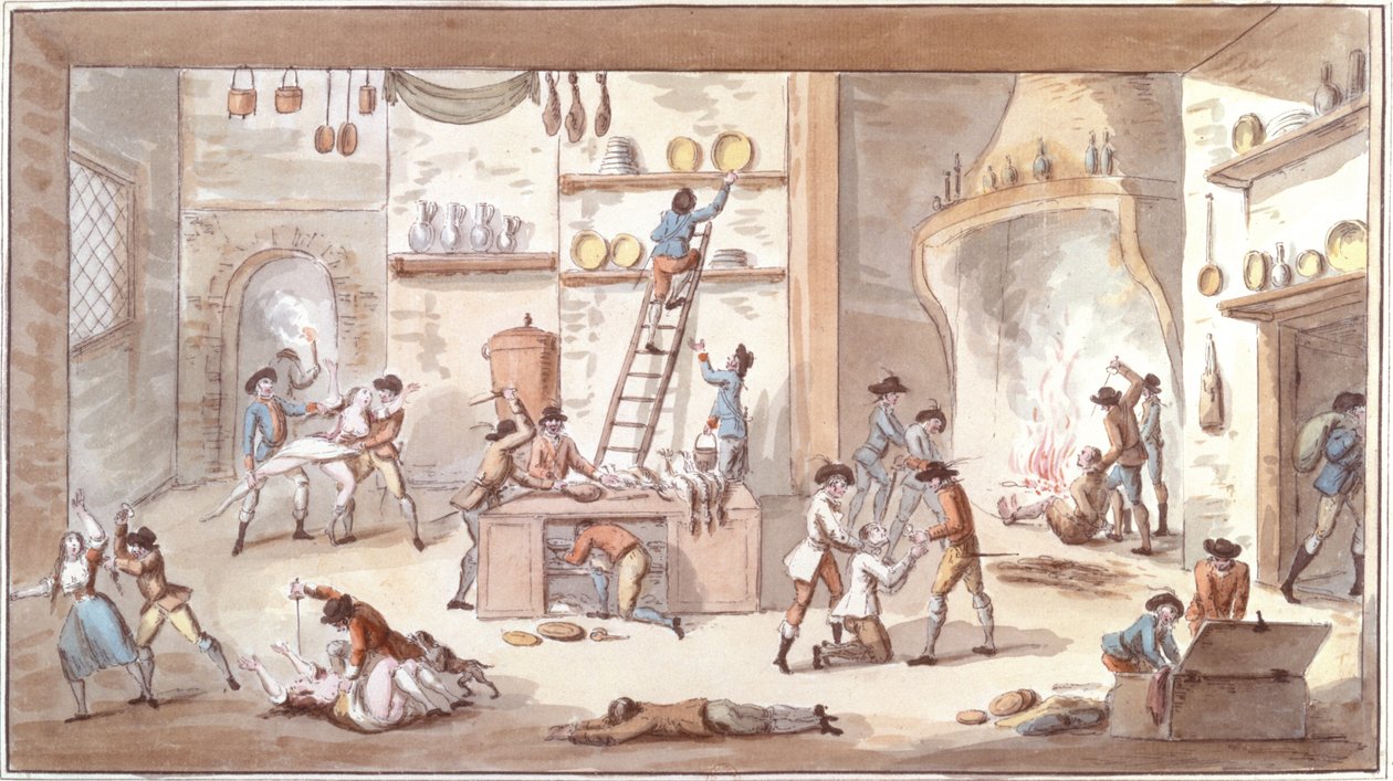 Plyndring af en gård i perioden med den franske revolution (wc på papir) af Etienne Bericourt