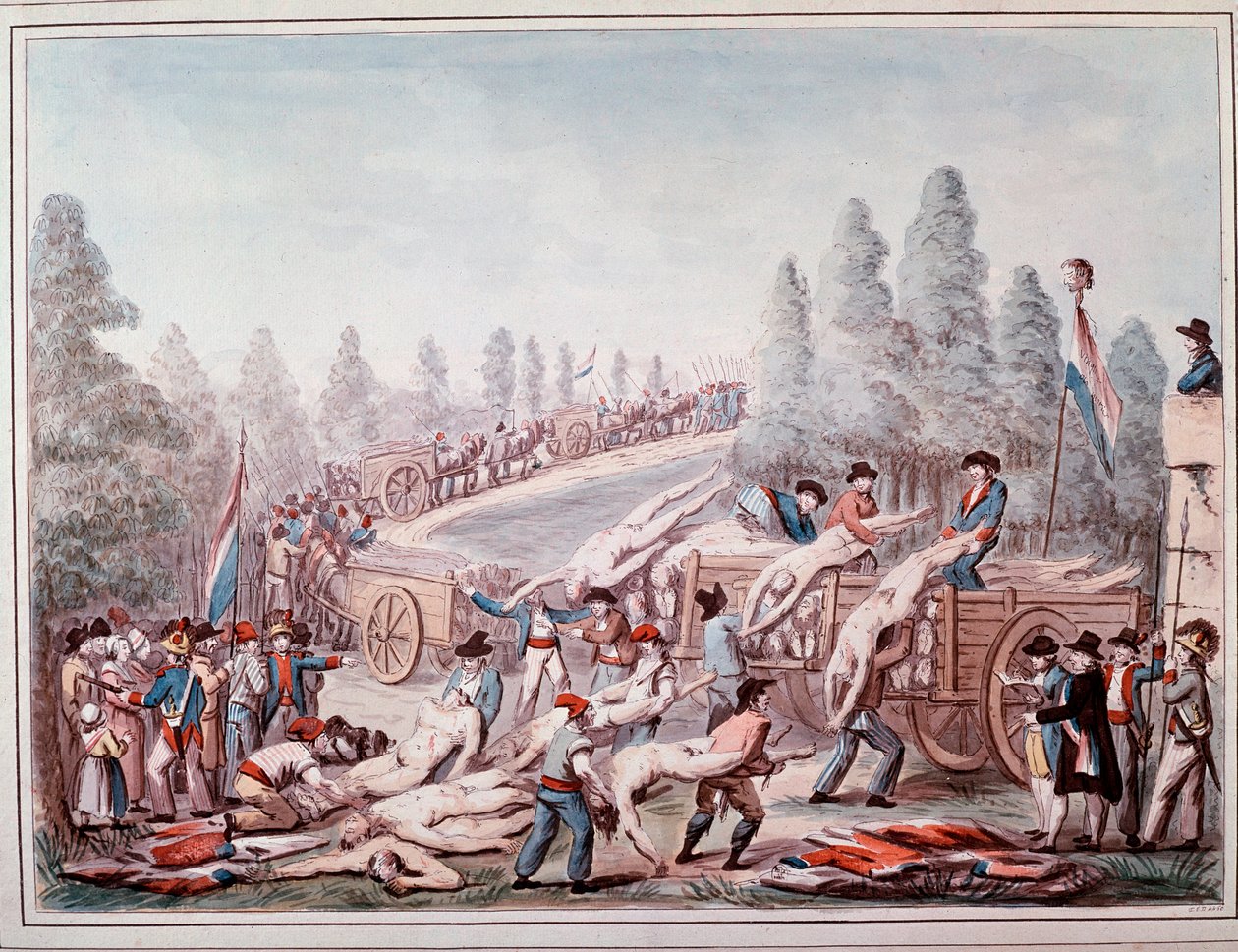 Transport af lig under revolutionen (Akvarel, ca. 1790) af Etienne Bericourt